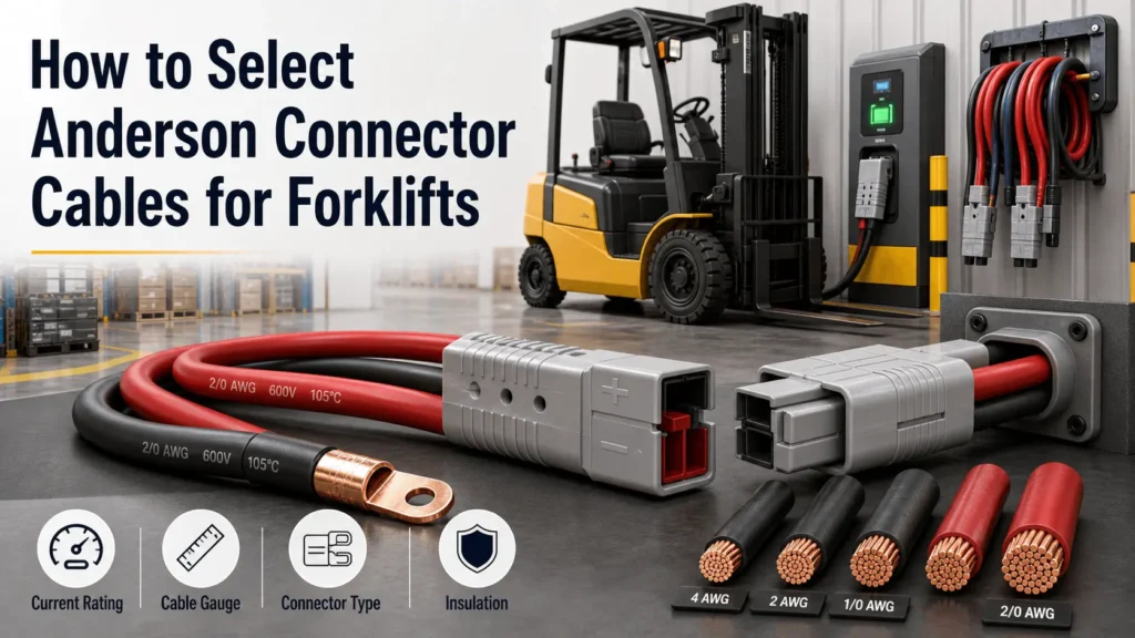 Anderson connector cable selection guide for electric forklifts and battery chargers